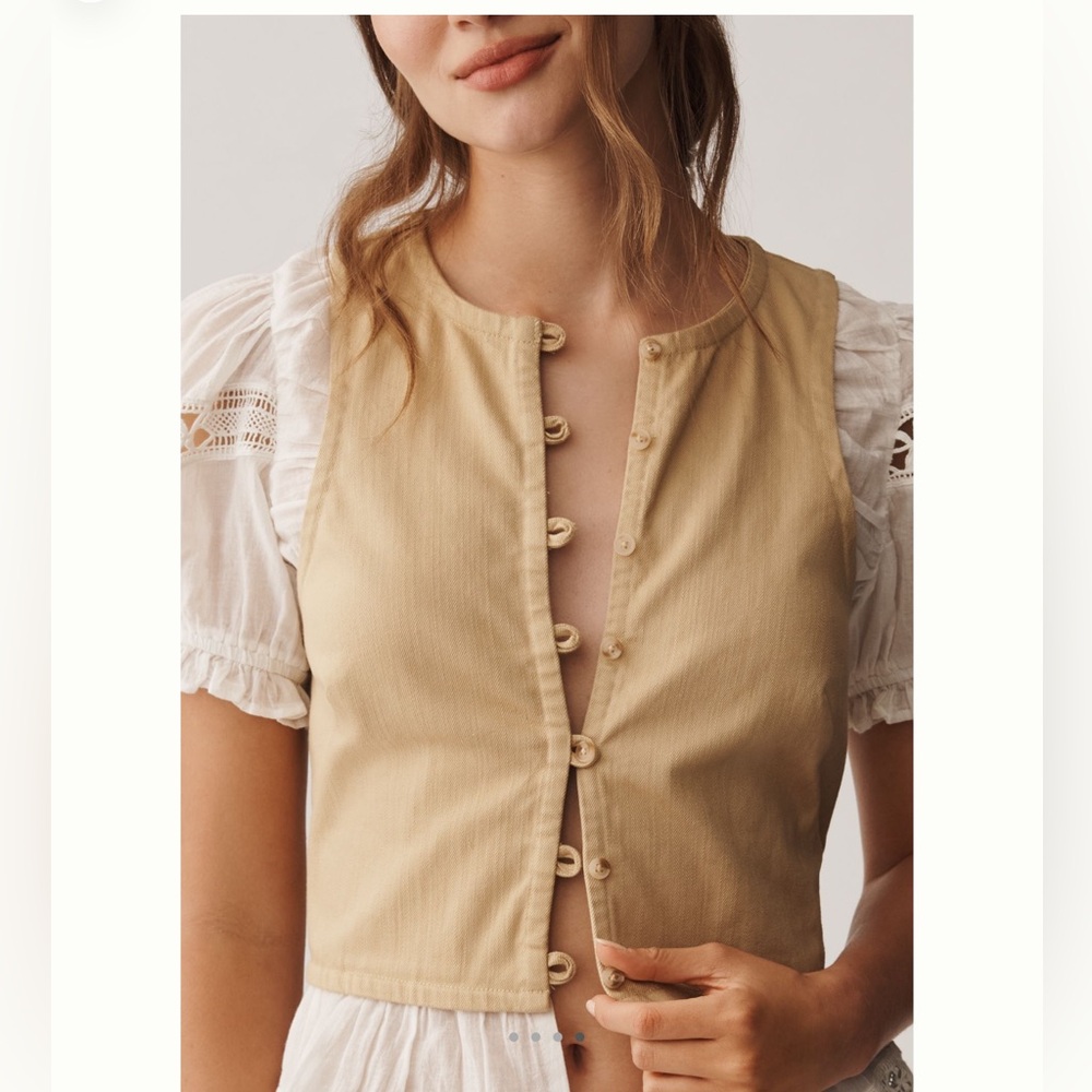 Anthropologie Puff-Sleeve Twofer Short-Sleeve Top NEW Small - Picture 2 of 15